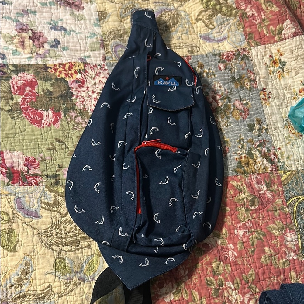 KAVU Navy Sling Bag with Fish Pattern
